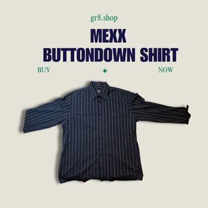 Mexx Mens Striped Button-Down Shirt XXL Navy & White Long Sleeve